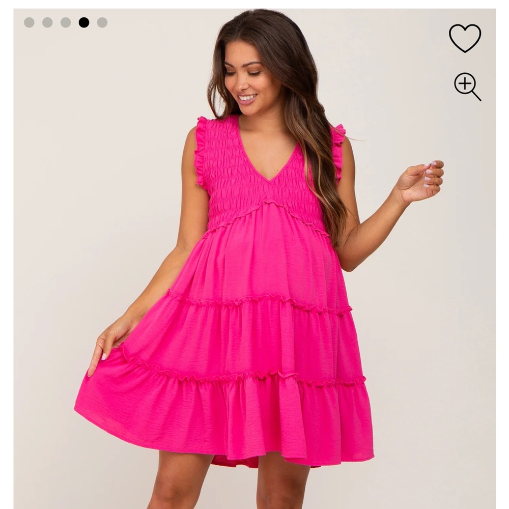 Fuchsia Sleeveless Smocked Tiered Maternity Dress EUC